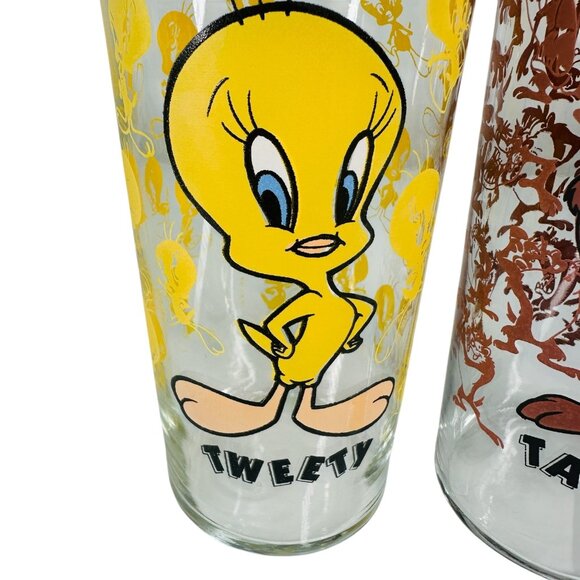 RARE 1995 Looney Tunes Taz Tasmanian Devil Tweety Warner Bros Glass Lot of 2 - Picture 6 of 16